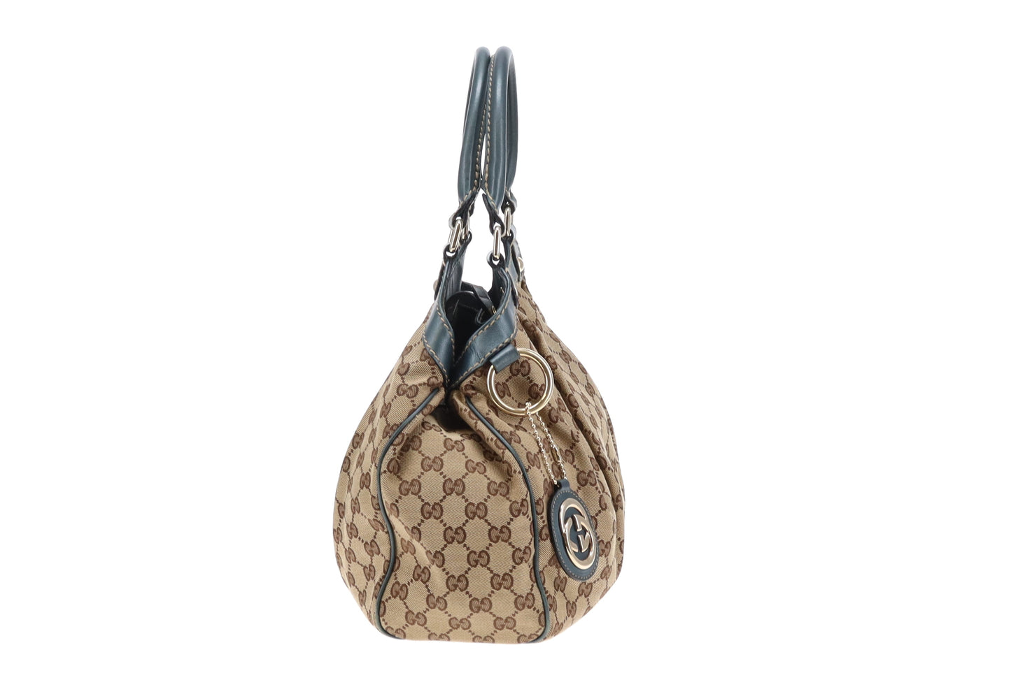 Gucci Sukey Tote GG Canvas and Metallic Blue Leather