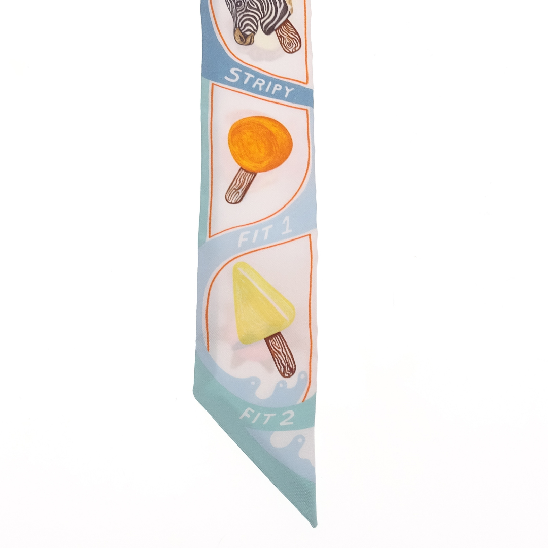 Hermes Twilly Funny Ice Cream Aqua/Orange/Jaune 100% Silk