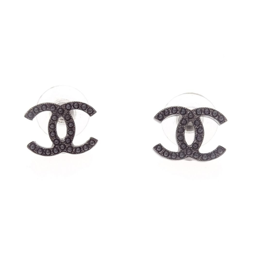 Chanel CC Earrings Gunmetal 2017
