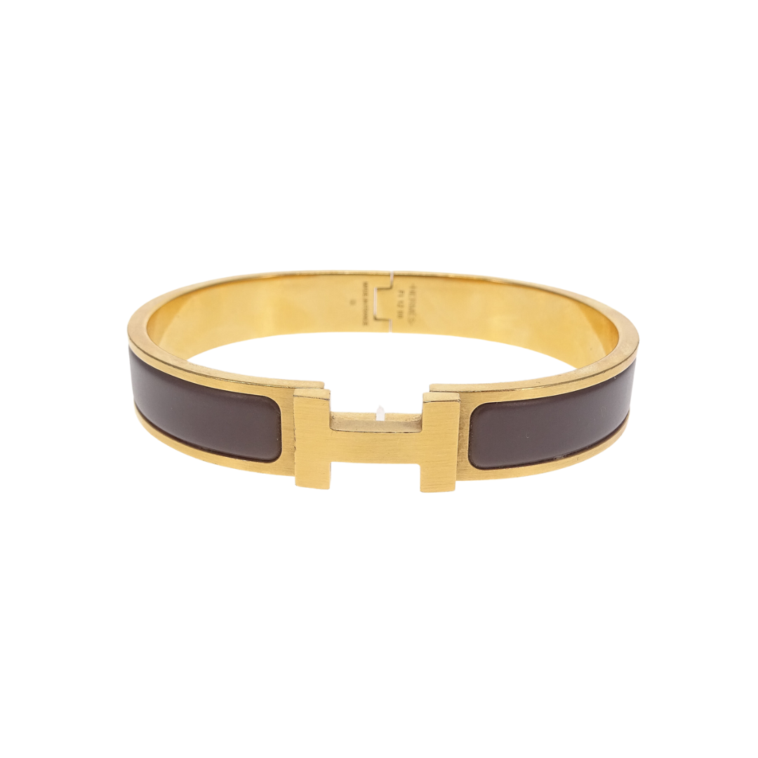 Hermes Clic HH Bangle Etain Mat Brushed Gold Plated with Matte Enamel