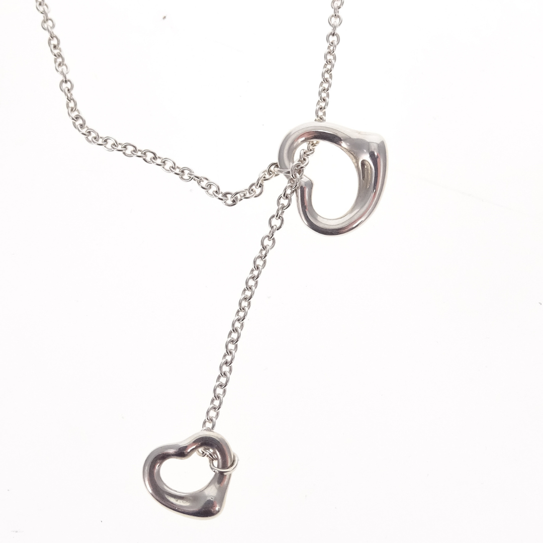 Tiffany & Co Open Heart Lariat Necklace Elsa Peretti Sterling Silver