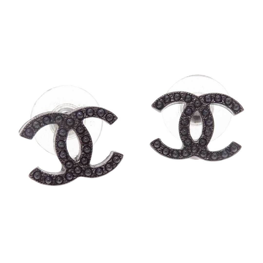 Chanel CC Earrings Gunmetal 2017
