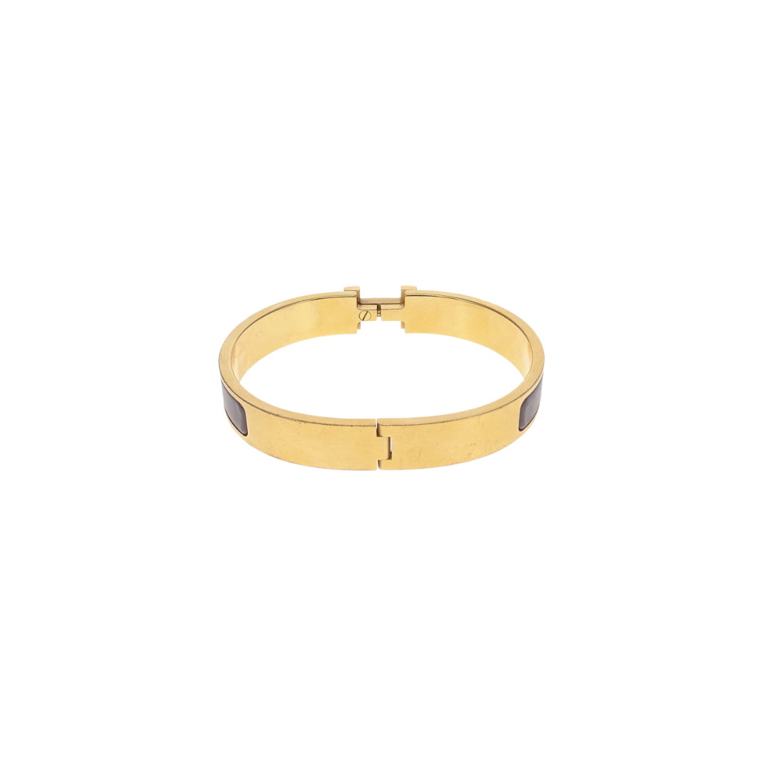 Hermes Clic HH Bangle Etain Mat Brushed Gold Plated with Matte Enamel