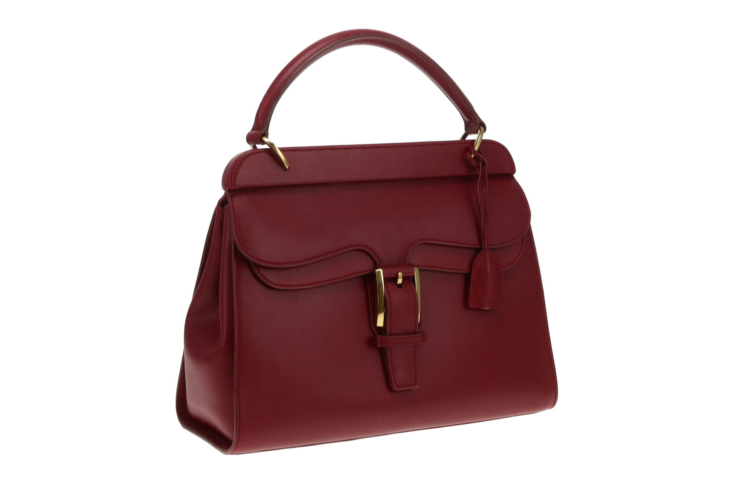 Gucci Deep Red Leather Vintage Kelly Buckle Top Handle Bag