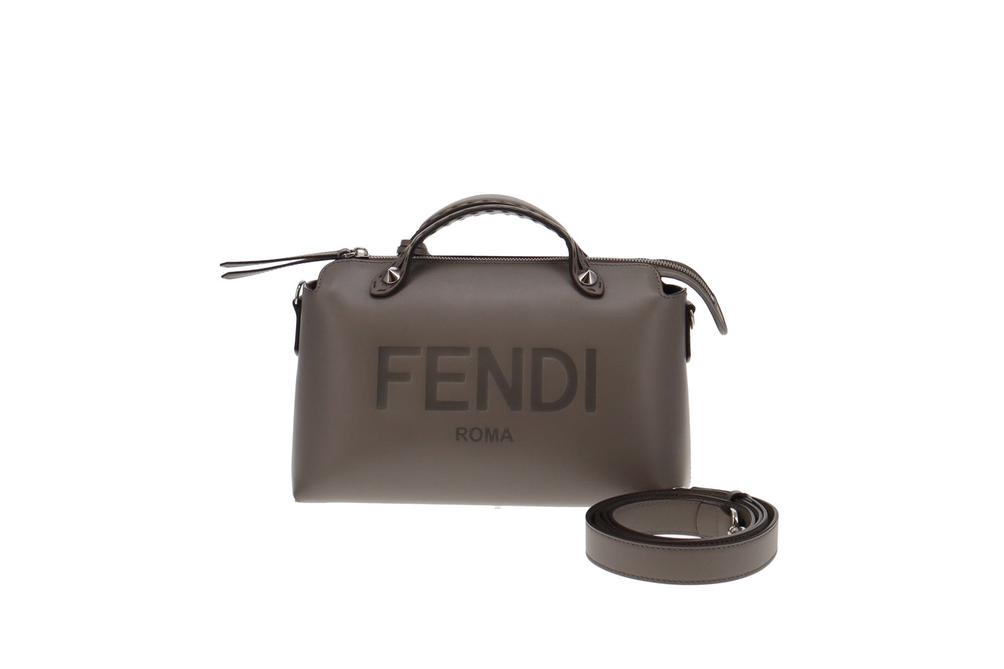 Fendi Grey Smooth Calfskin By The Way Medium Bag with Long Strap