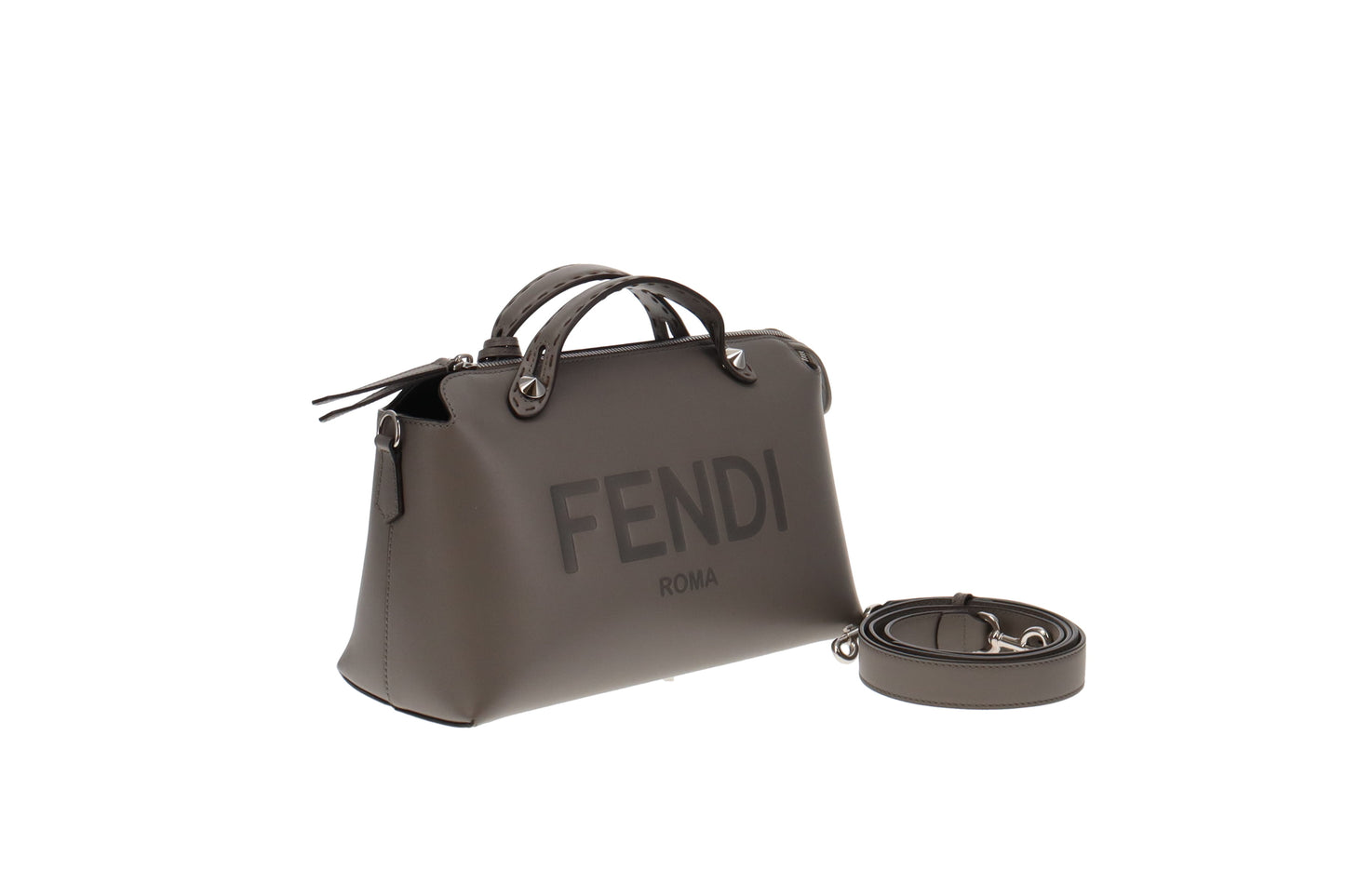 Fendi Grey Smooth Calfskin By The Way Medium Bag with Long Strap