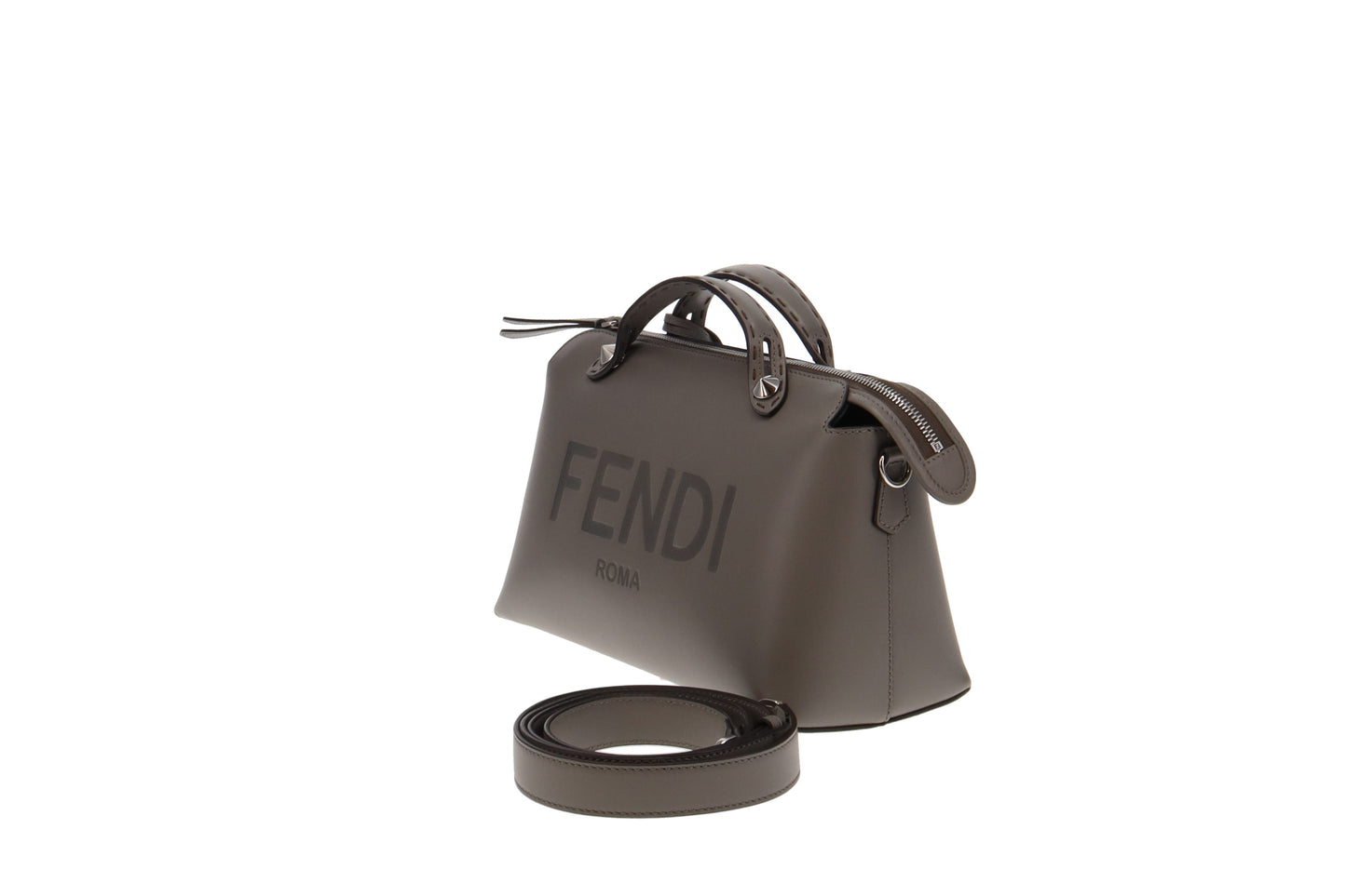 Fendi Grey Smooth Calfskin By The Way Medium Bag with Long Strap
