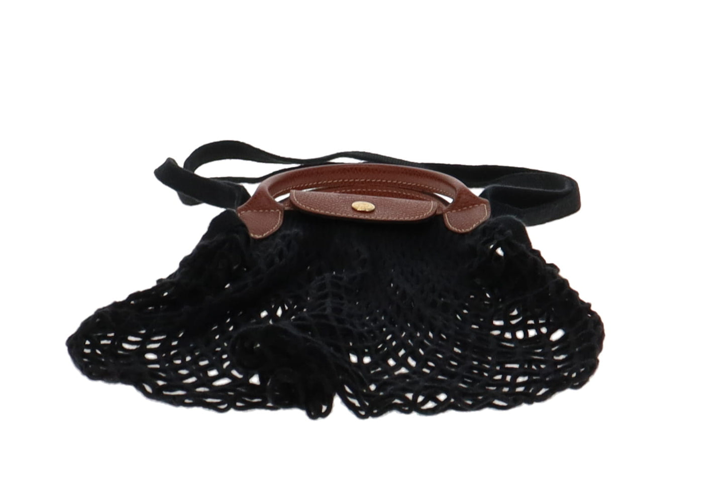 Longchamp Le Pliage Filet Black And Cognac