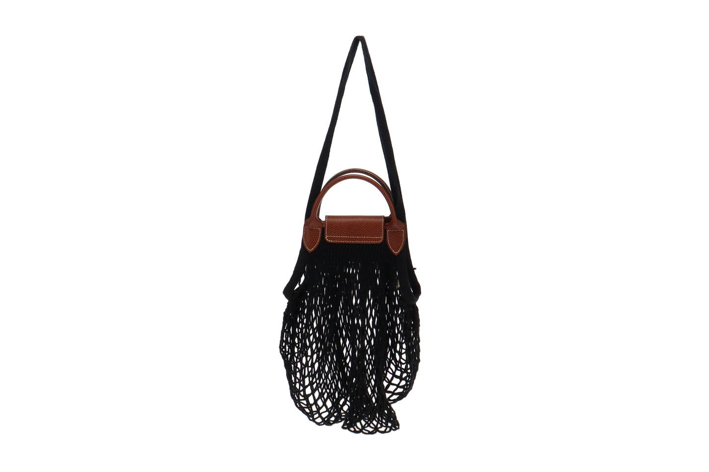 Longchamp Le Pliage Filet Black And Cognac