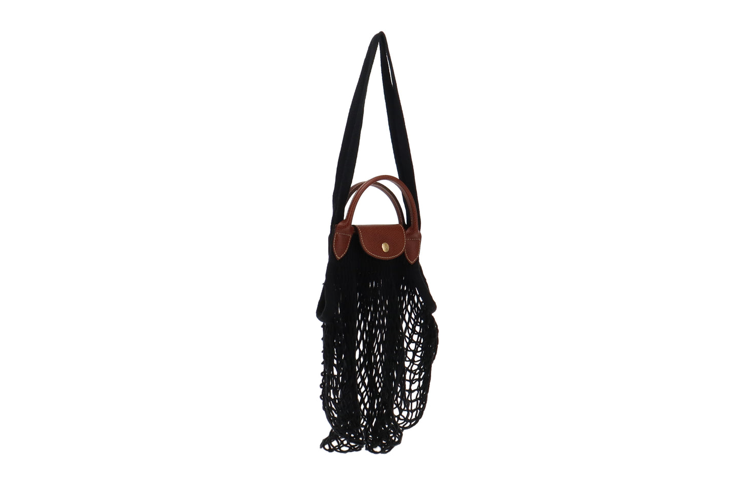 Longchamp Le Pliage Filet Black And Cognac