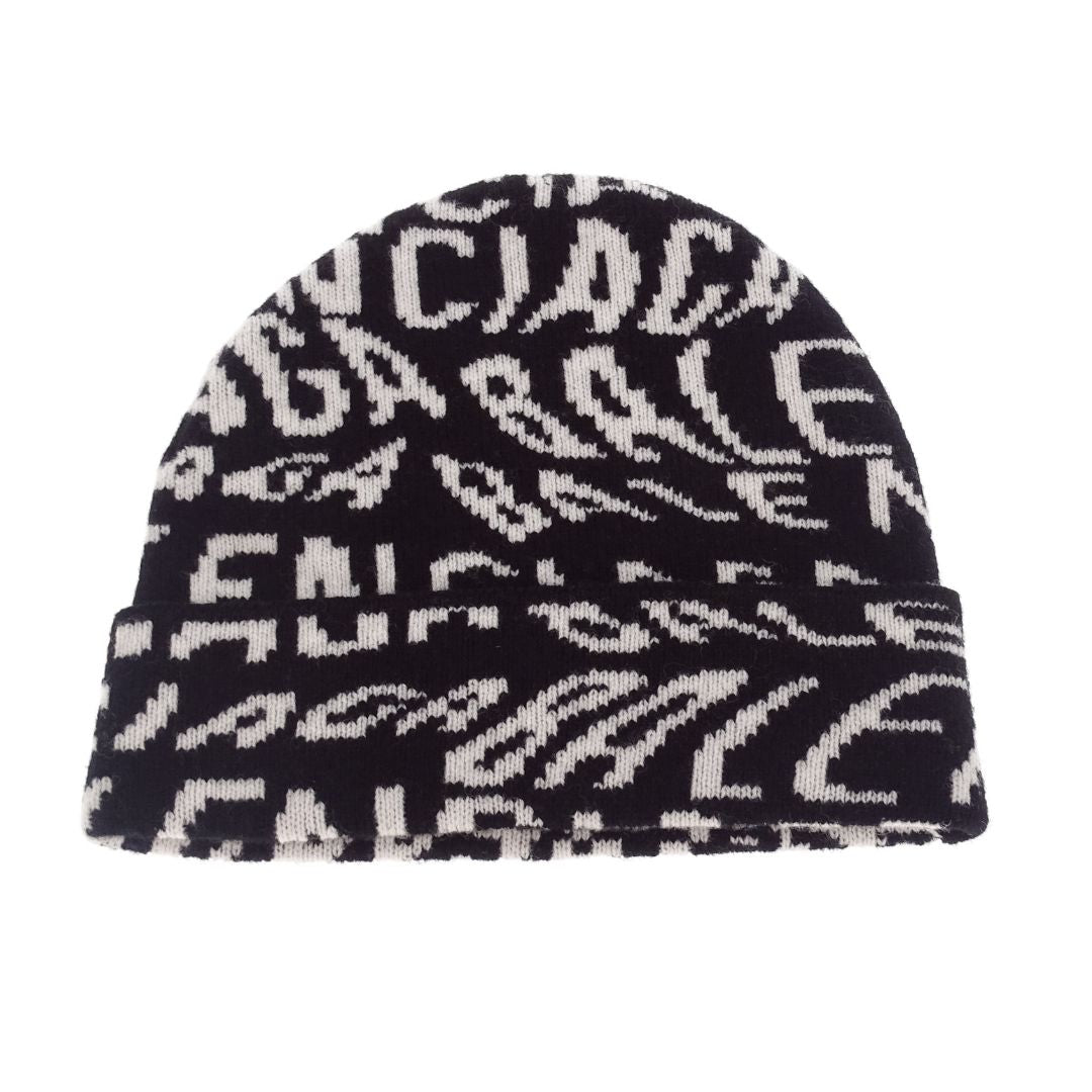 Balenciaga Hat Black/White Logo Wool