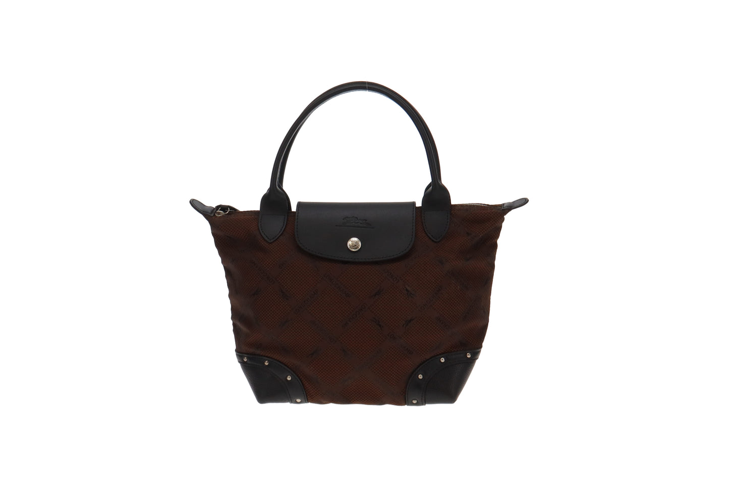 Longchamp Brown Logo Diamond Pattern Studded Le Pliage