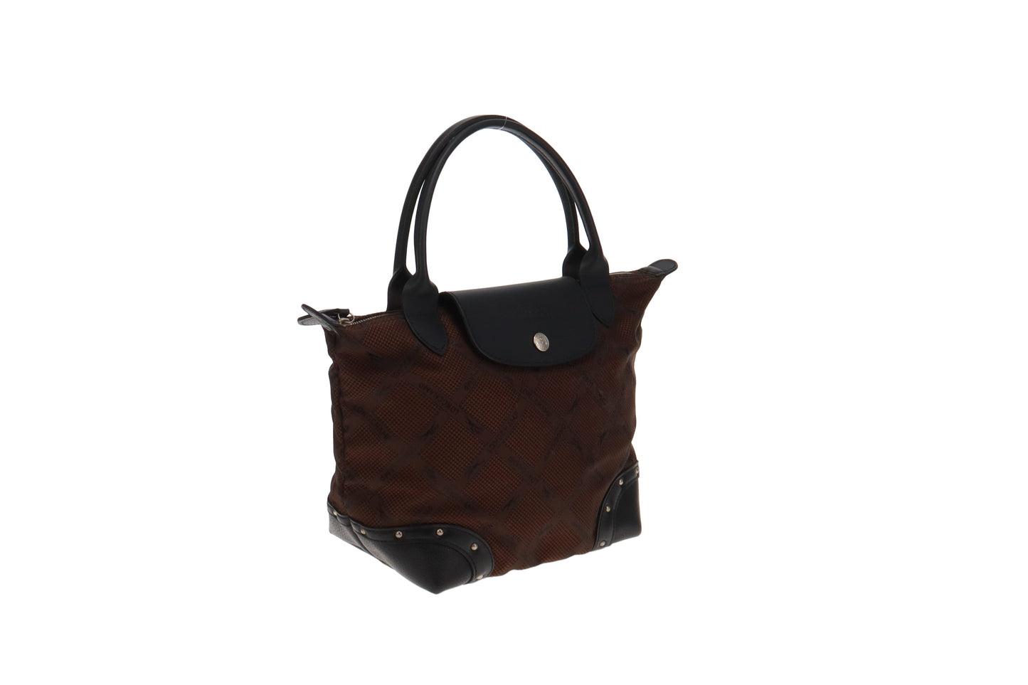 Longchamp Brown Logo Diamond Pattern Studded Le Pliage