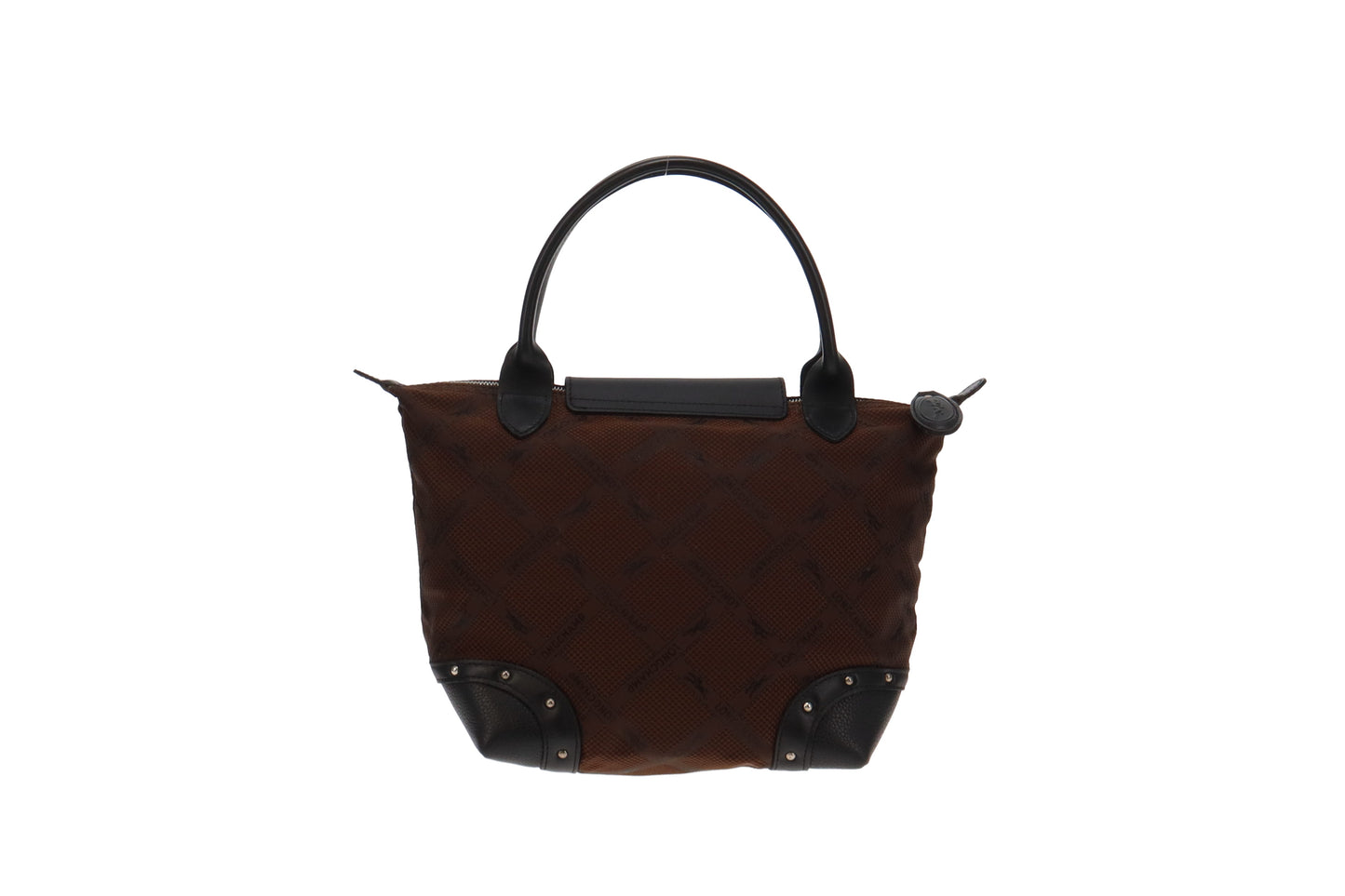 Longchamp Brown Logo Diamond Pattern Studded Le Pliage