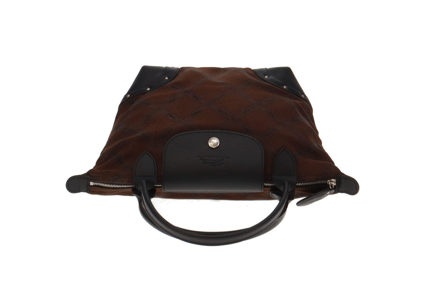 Longchamp Brown Logo Diamond Pattern Studded Le Pliage