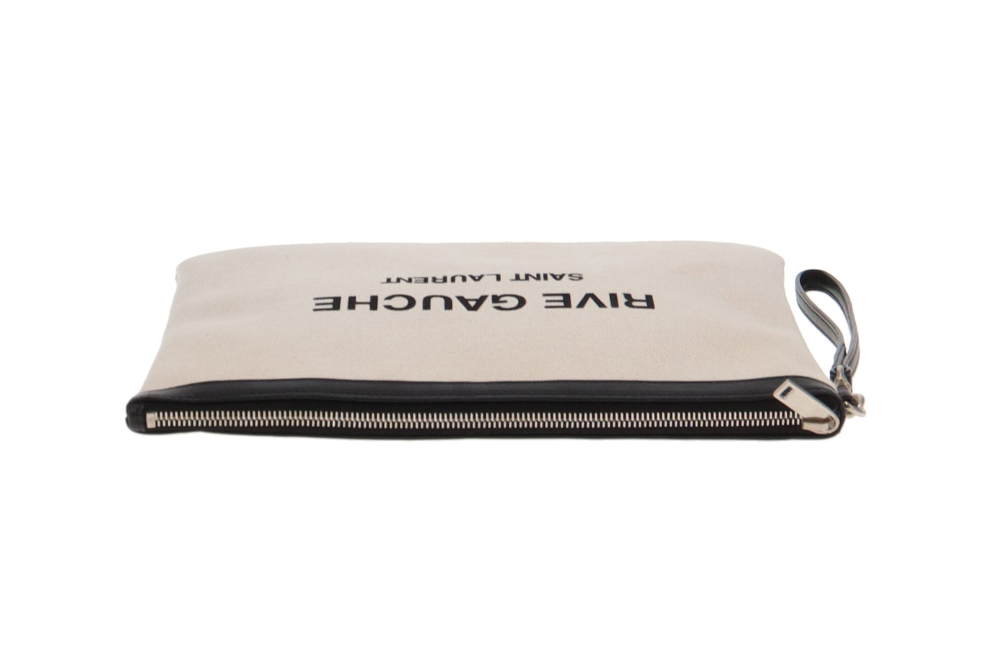 Saint Laurent Beige Canvas Rive Gauche Zippered Pouch
