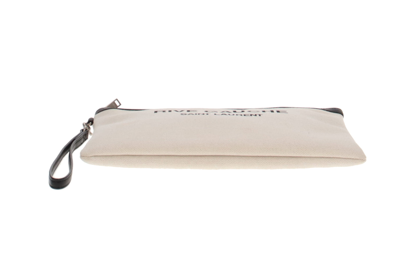 Saint Laurent Beige Canvas Rive Gauche Zippered Pouch