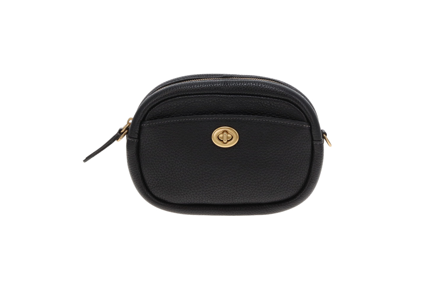Coach Camera Bag Black Pebble Leather with Logo Strap