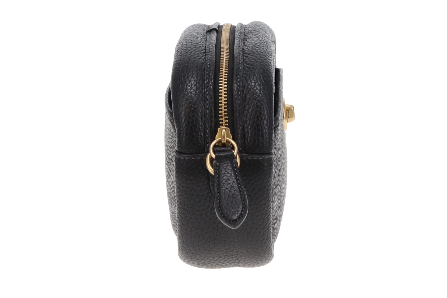 Coach Camera Bag Black Pebble Leather with Logo Strap