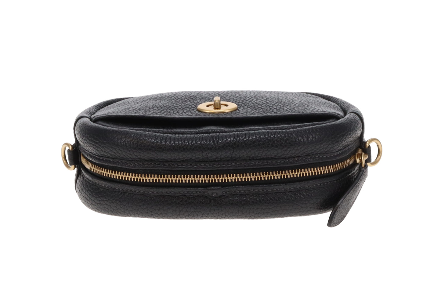 Coach Camera Bag Black Pebble Leather with Logo Strap