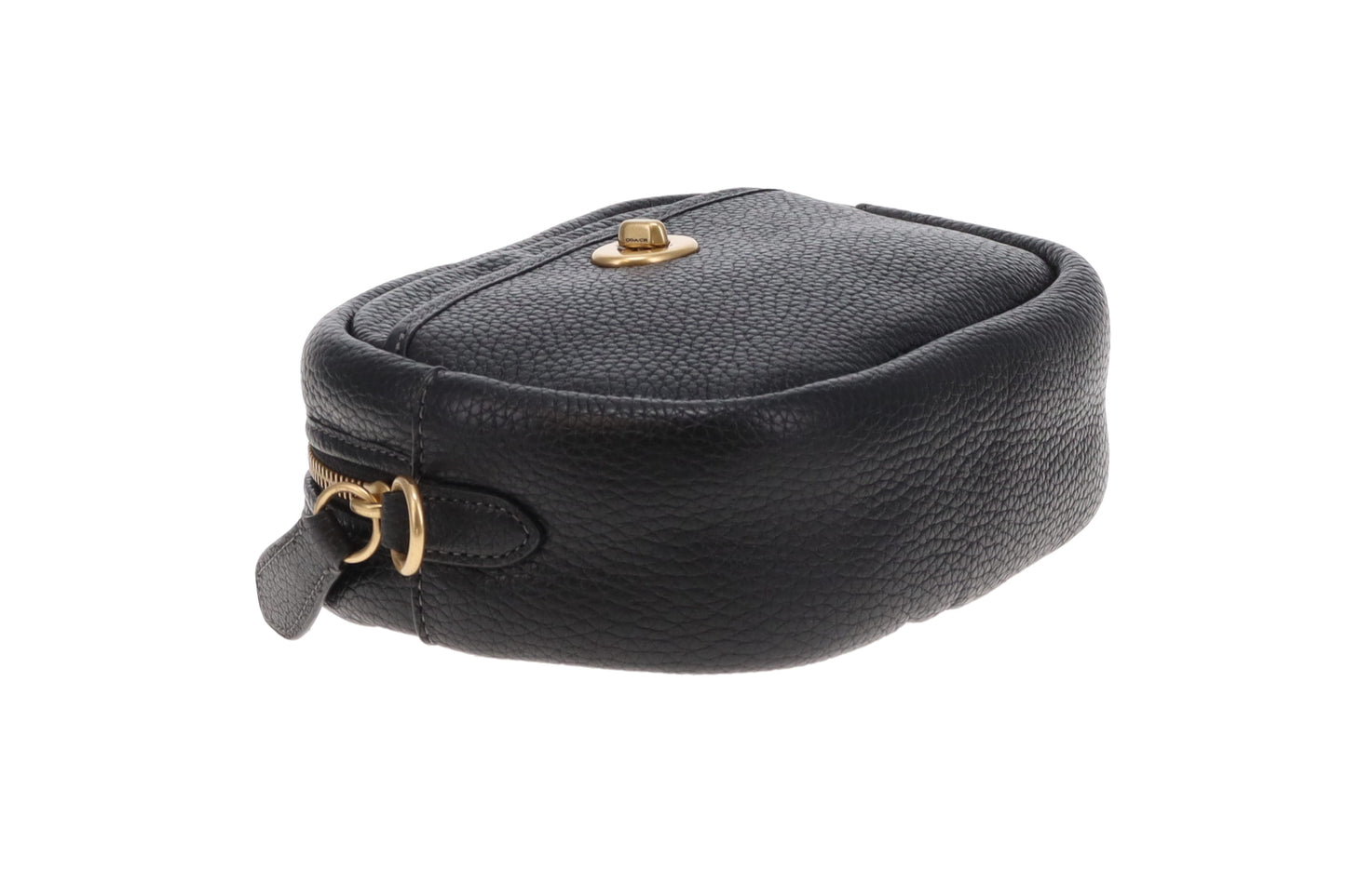 Coach Camera Bag Black Pebble Leather with Logo Strap