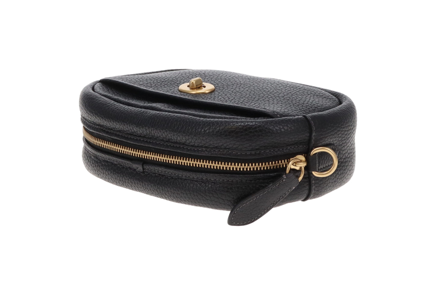 Coach Camera Bag Black Pebble Leather with Logo Strap