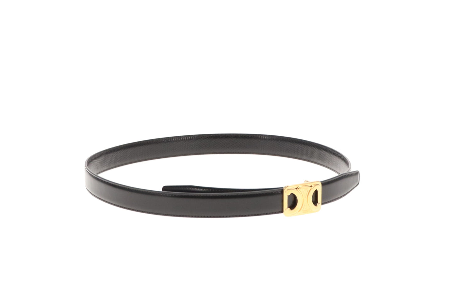 Celine Reversible Framed Triomphe Belt Black Calfskin and Lizard Embossed (85cm)