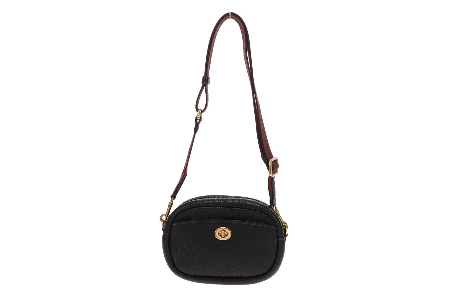 Coach Camera Bag Black Pebble Leather with Logo Strap