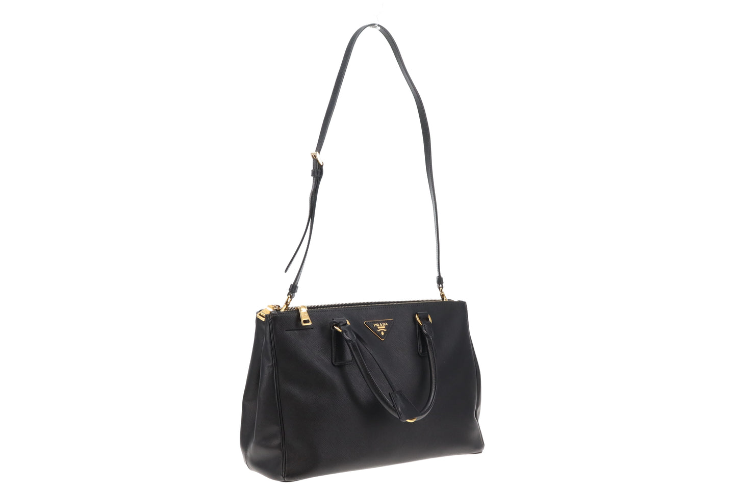 Prada Galleria Double Zip Large Black Saffiano