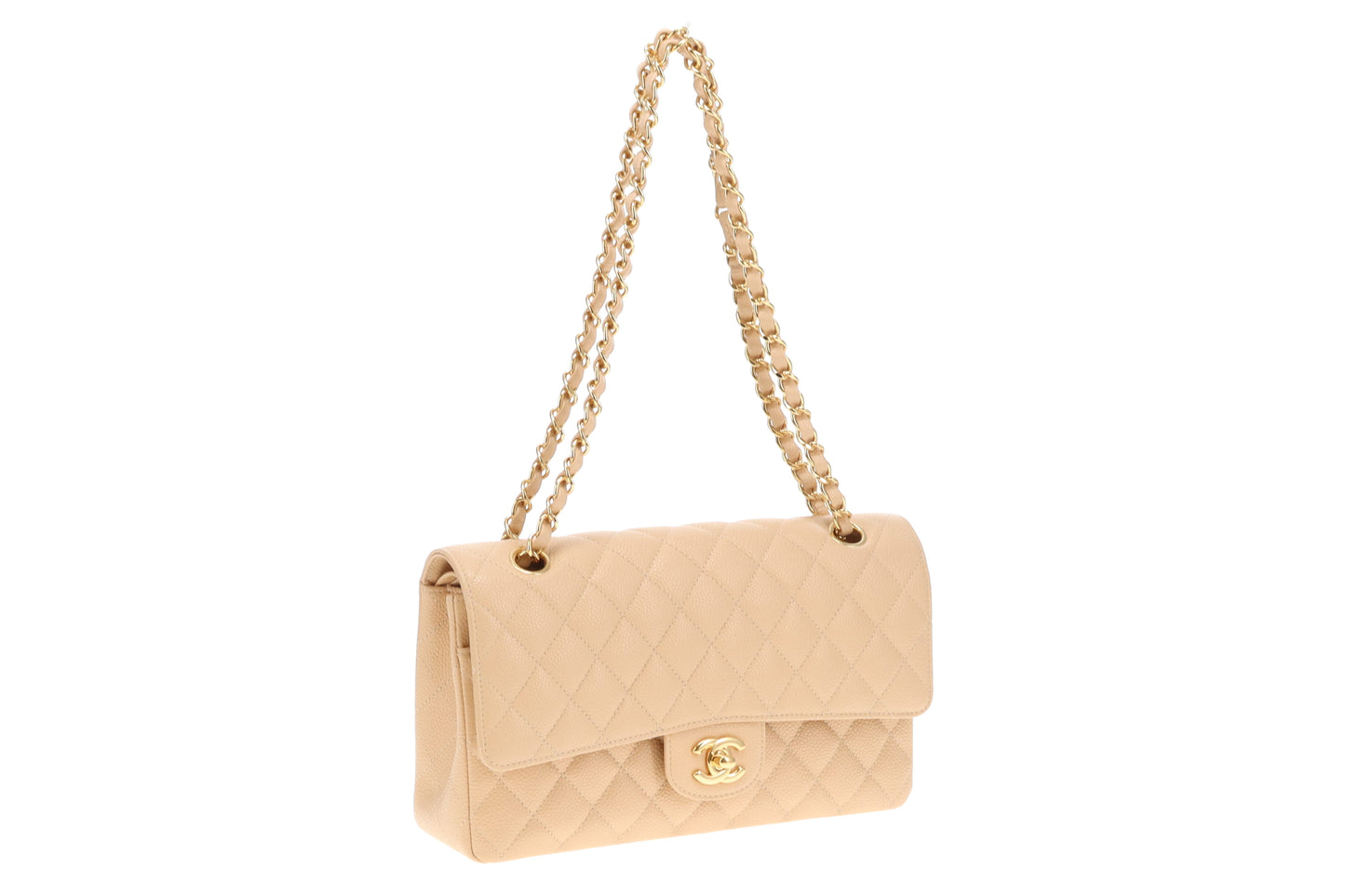 Chanel Classic Double Flap Medium Beige Caviar With Gold Hardware