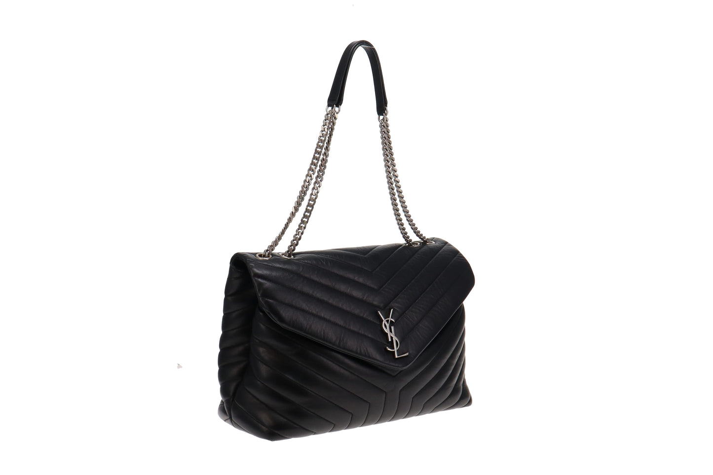 Saint Laurent Black Chevron Leather Large Loulou