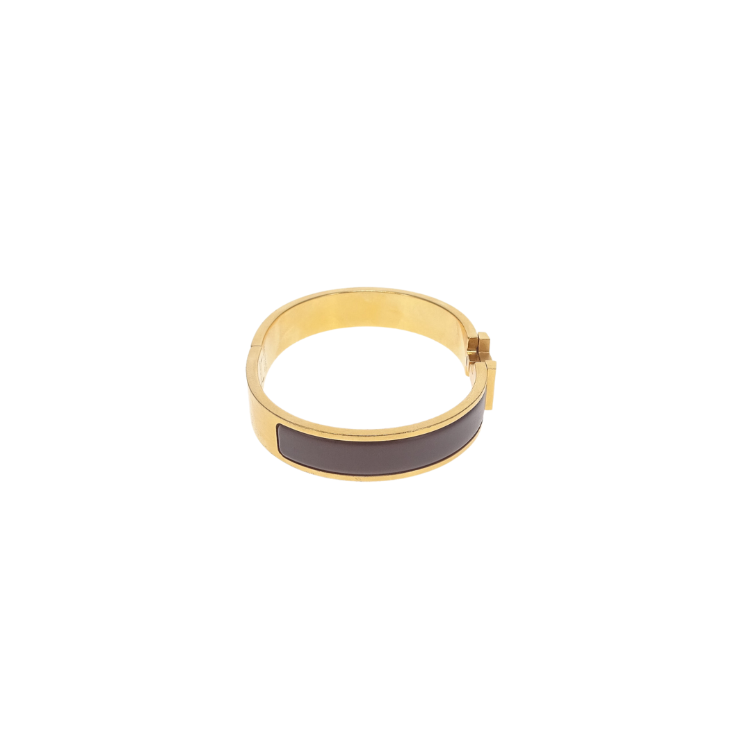Hermes Clic HH Bangle Etain Mat Brushed Gold Plated with Matte Enamel