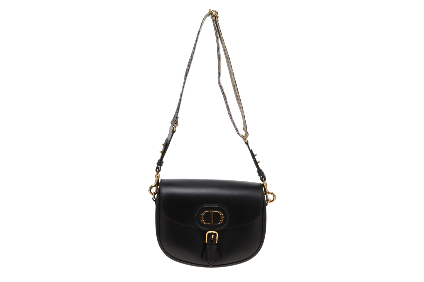 Dior Large Bobby In Black Box Leather With Oblique Dior Strap
