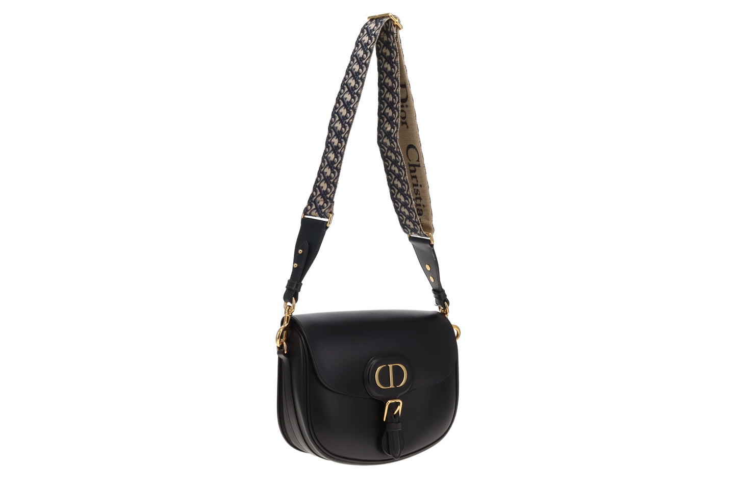 Dior Large Bobby In Black Box Leather With Oblique Dior Strap