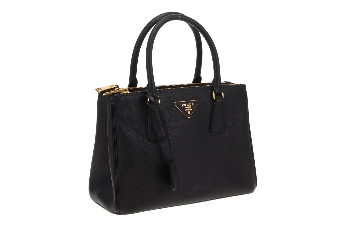 Prada Black Saffiano GHW Medium Galleria Double Zip Tote Bag