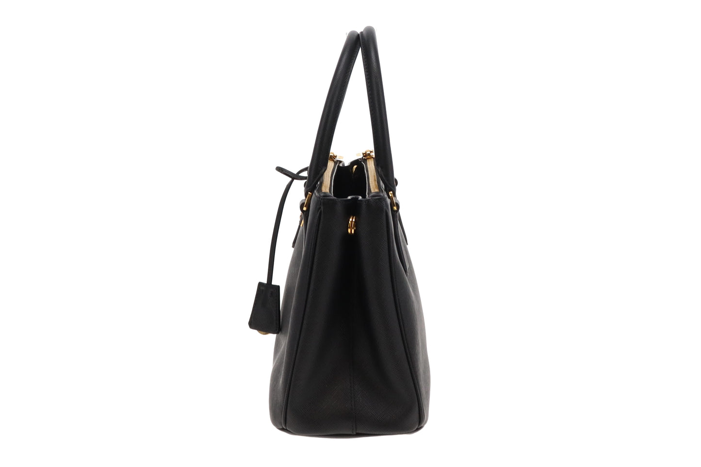 Prada Black Saffiano GHW Medium Galleria Double Zip Tote Bag