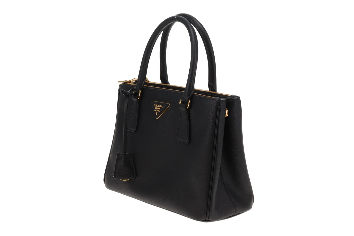 Prada Black Saffiano GHW Medium Galleria Double Zip Tote Bag