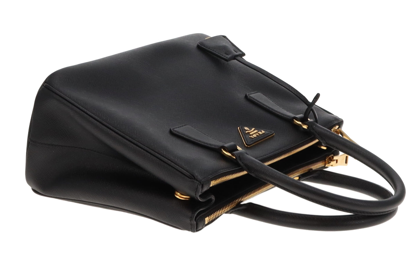 Prada Black Saffiano GHW Medium Galleria Double Zip Tote Bag