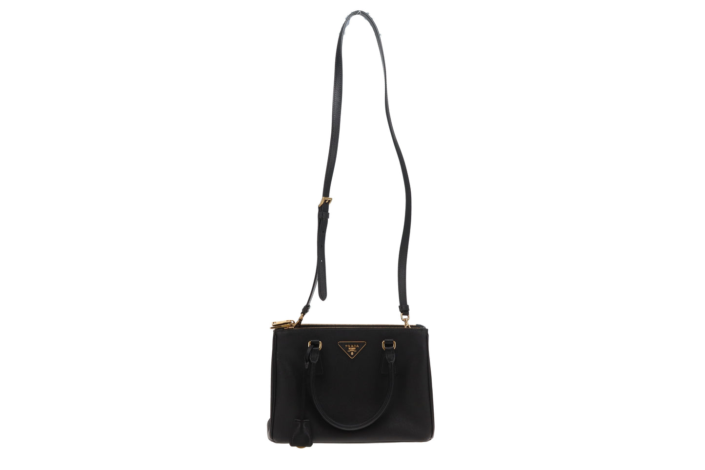 Prada Black Saffiano GHW Medium Galleria Double Zip Tote Bag