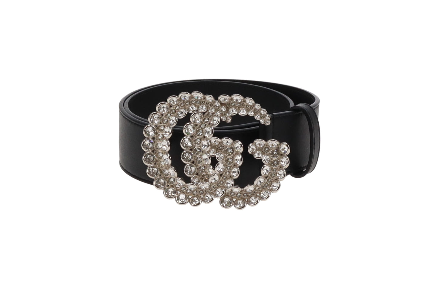 Gucci Black Calfskin Crystal Large Double G Belt 65cm