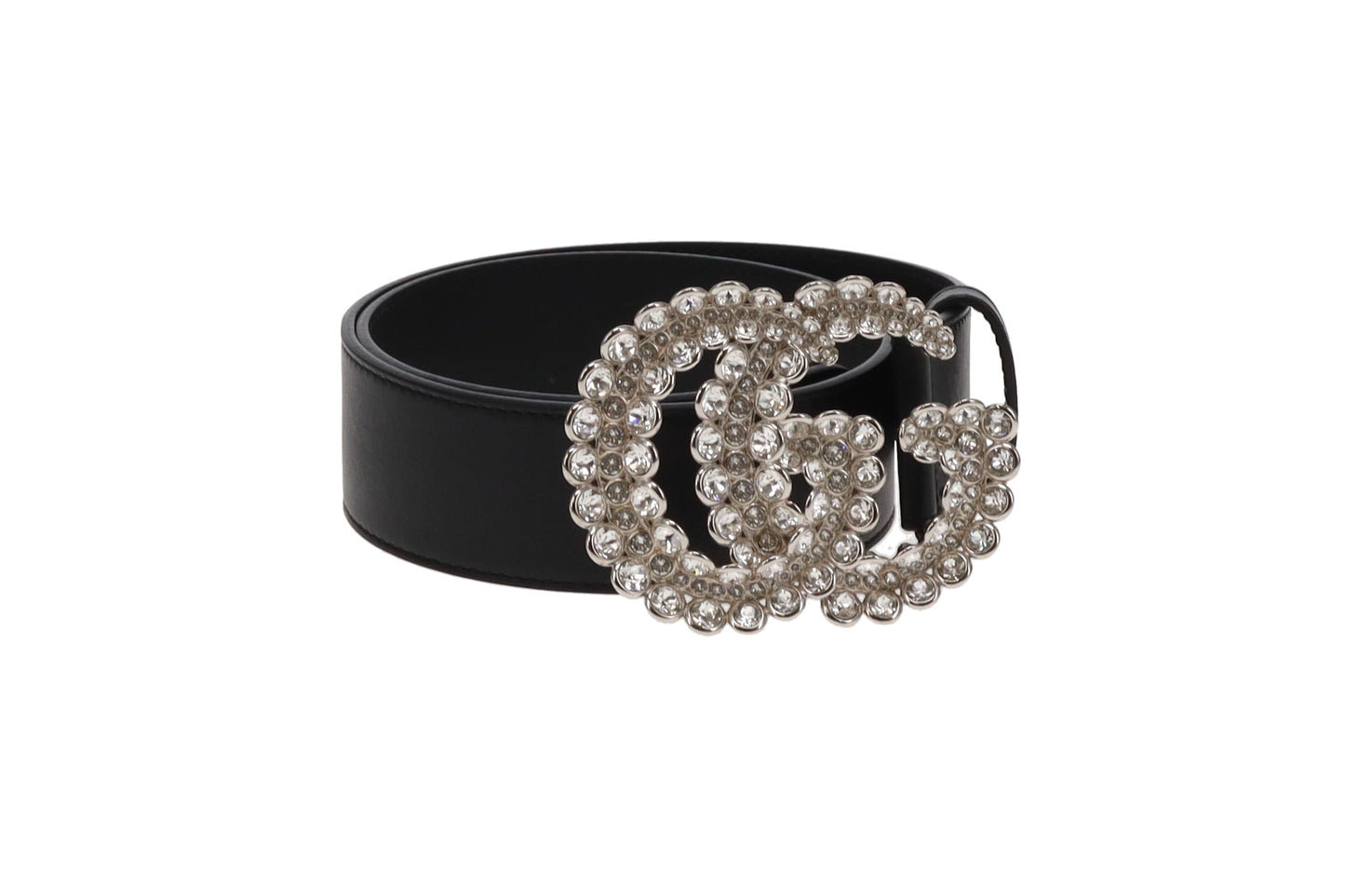 Gucci Black Calfskin Crystal Large Double G Belt 65cm