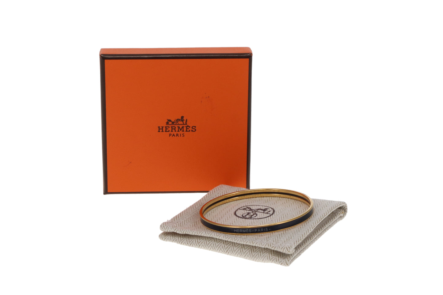 Hermes Printed Enamel Bangle 65 Blue & Gold