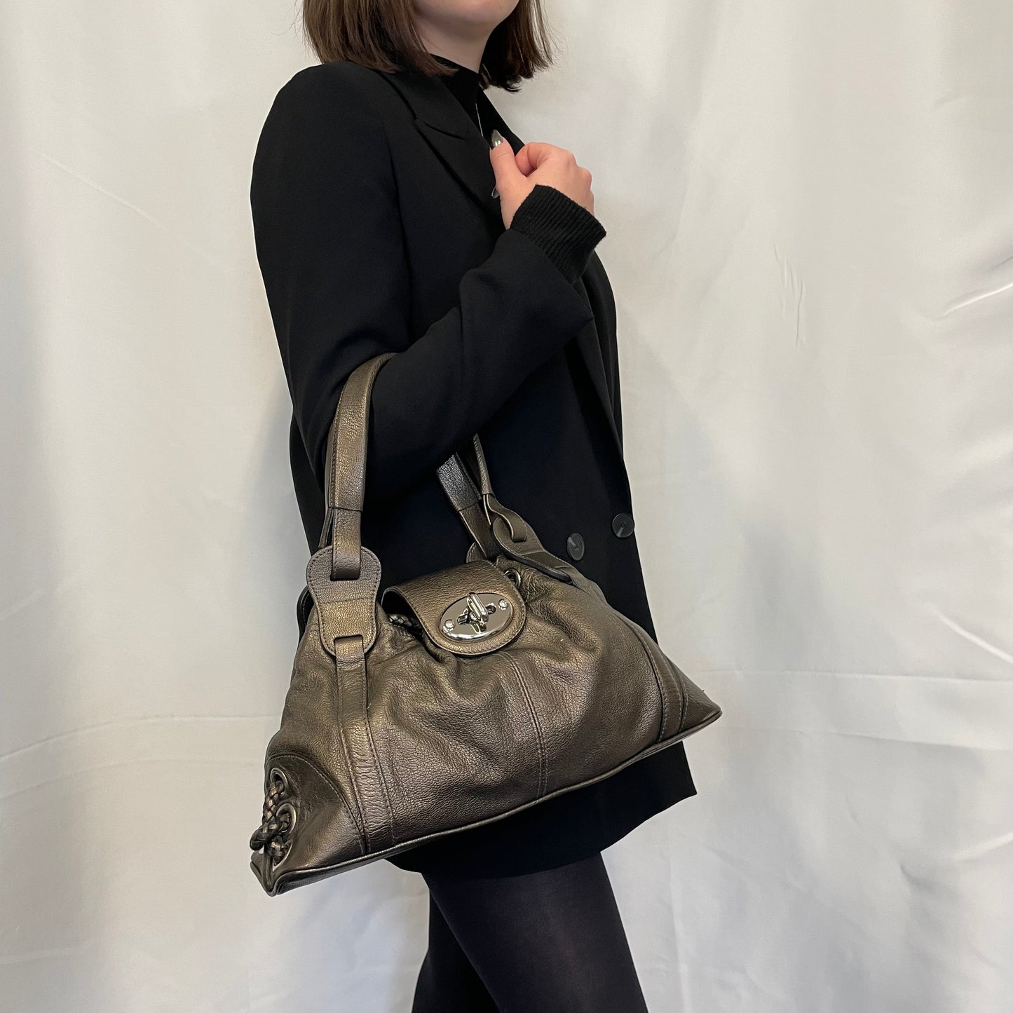 Mulberry Agyness In Gunmetal Goatskin