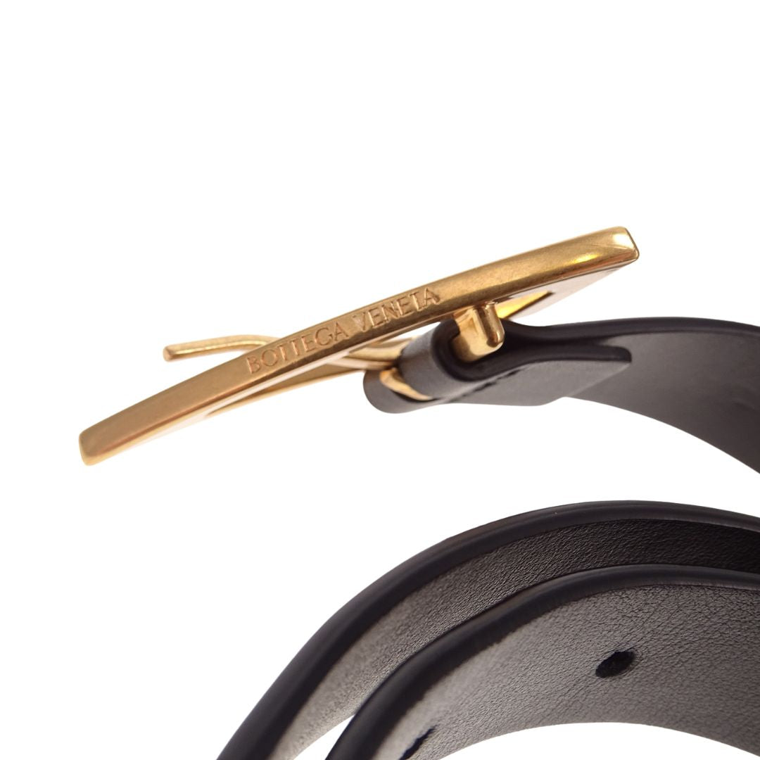 Bottega Veneta Black Leather Triangle Belt 80cm 32"