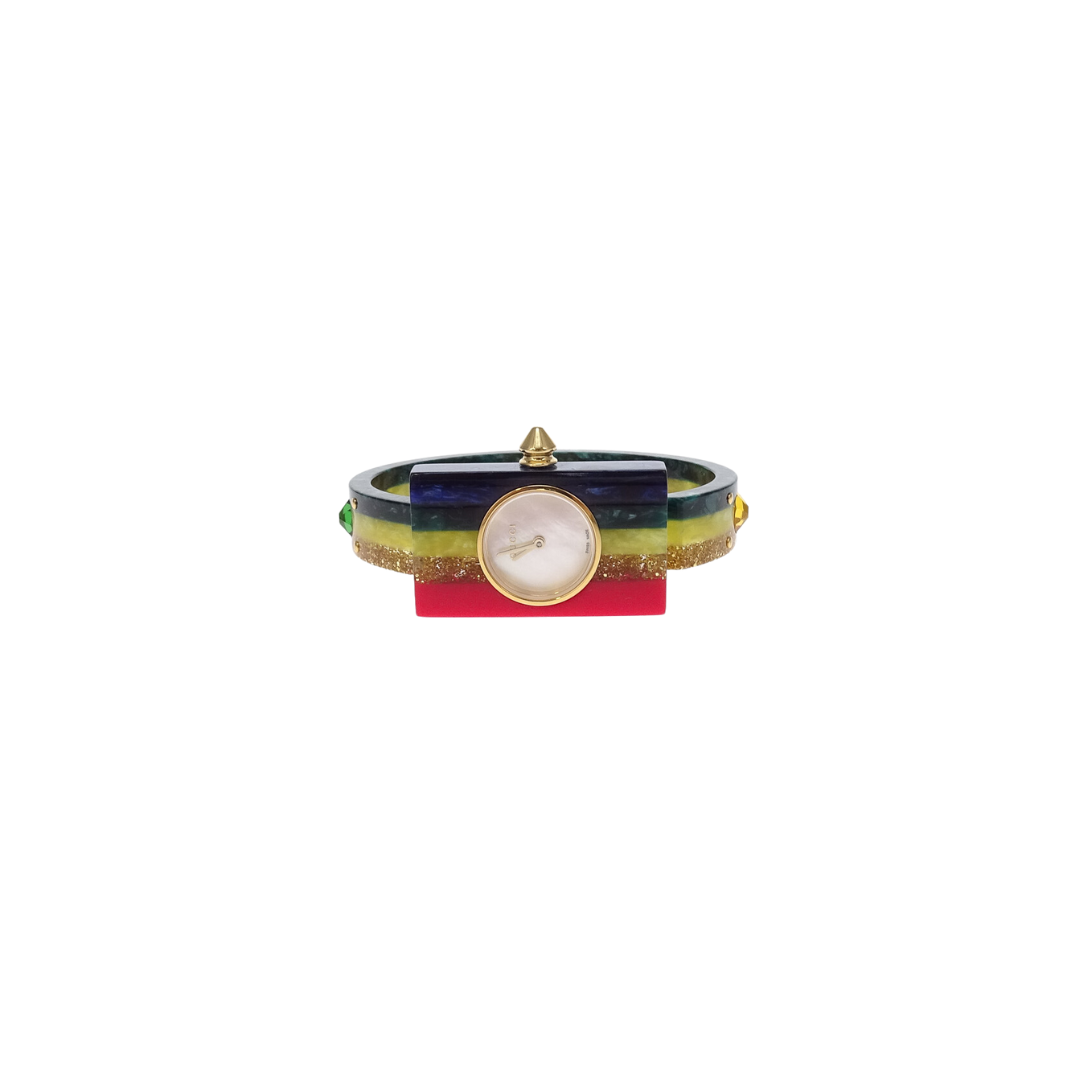 Gucci Swiss Rainbow Plexiglass and Goldtone Watch