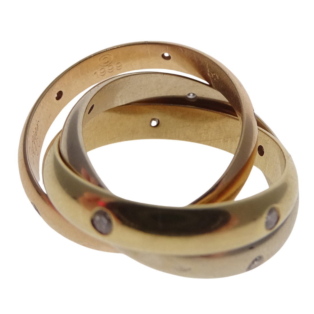 Cartier 18K Rose, Gold and White Gold Trinity Ring Medium Model with Diamonds Size 52