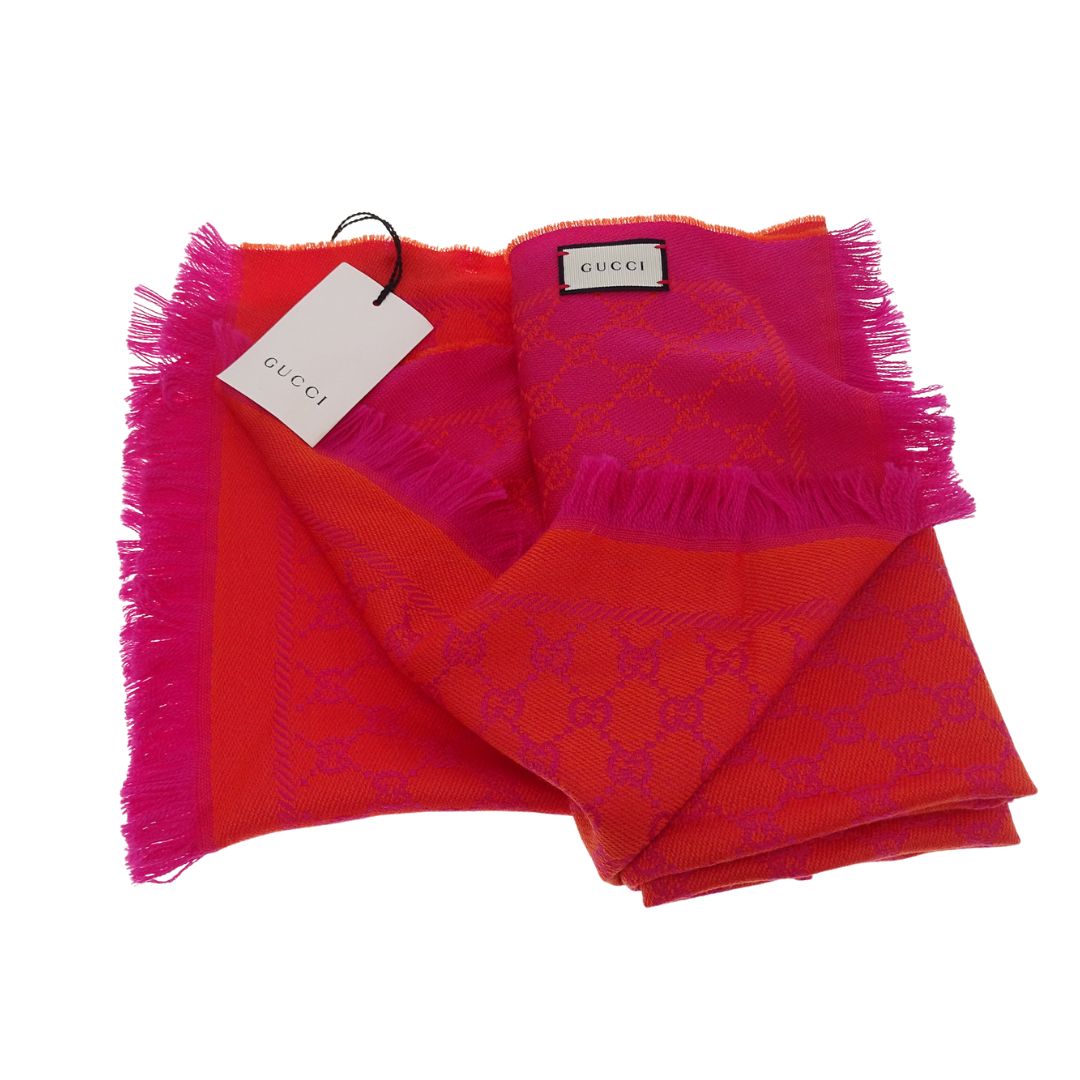 Gucci Lana Wool GG Orange & Pink Long Scarf