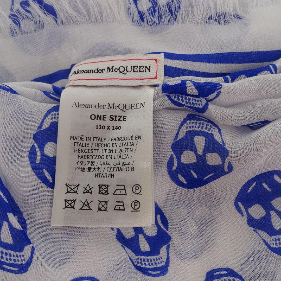 Alexander McQueen Skull Scarf Blue Modal 120cm x 140cm