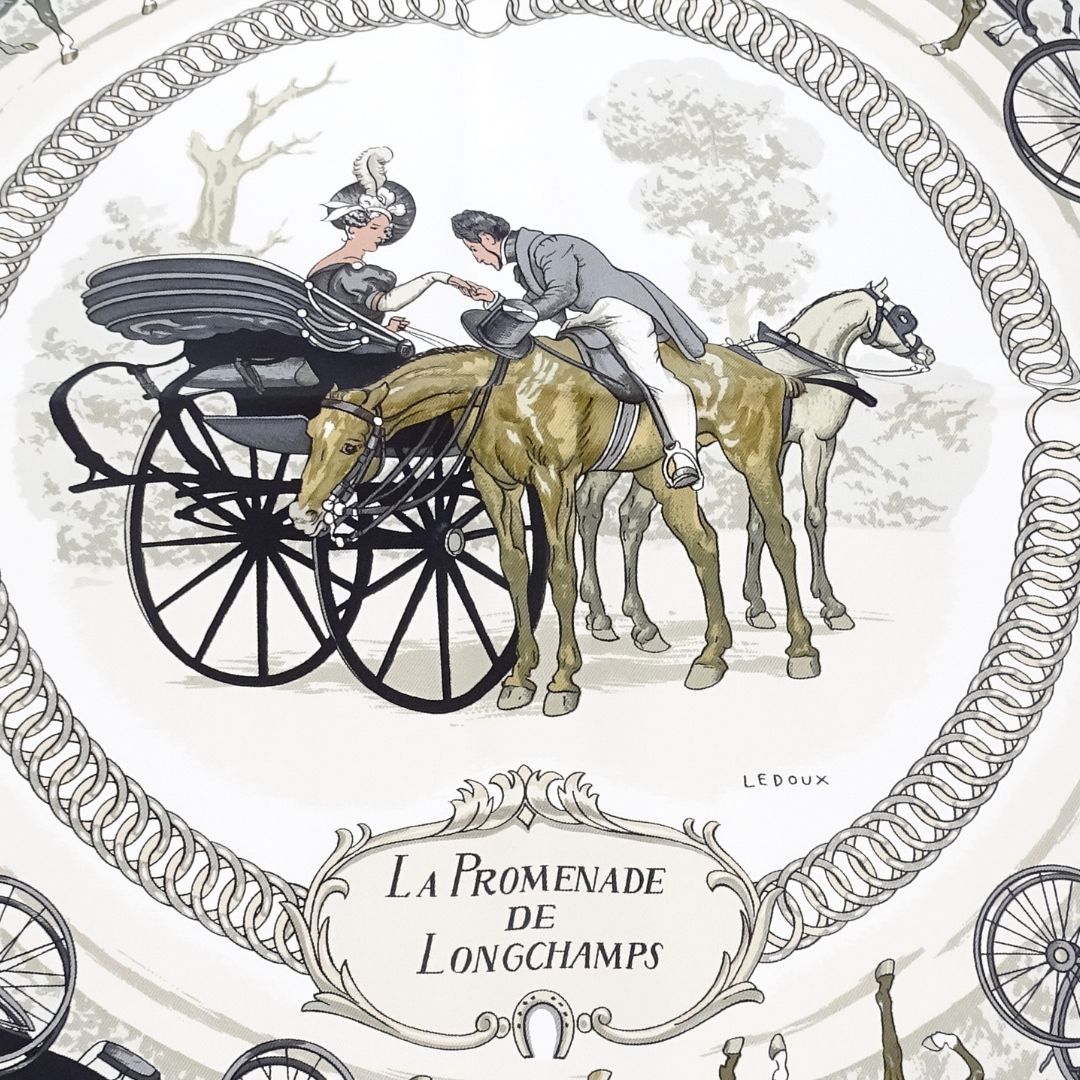 Hermes La Promenade De Longchamps 90cm Silk Scarf By Ledoux