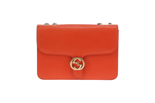 Gucci Interlocking G Shoulder Bag Orange Leather